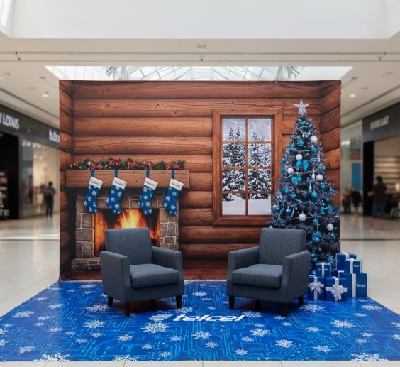 Cabaña navideña de foto para cliente corporativo en centro comercial